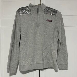 Vineyard Vines Grey Sequin Shoulder Half-Zip Sweatshirt